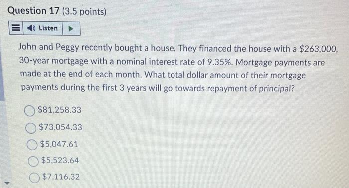 Solved John and Peggy recently bought a house. They financed | Chegg.com