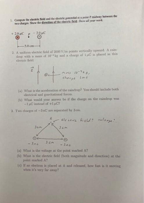 Solved 1. Compute the electric field and the electric | Chegg.com