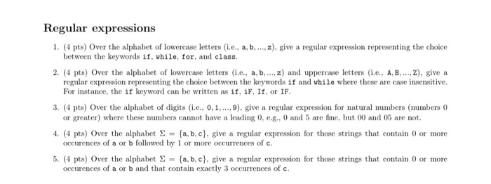 Solved Regular Expressions 1. (4 Pts) Over The Alphabet Of | Chegg.com