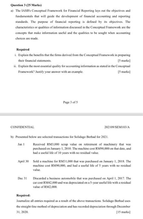 Solved Question 3 (25 Marks) a) The IASB's Conceptual | Chegg.com