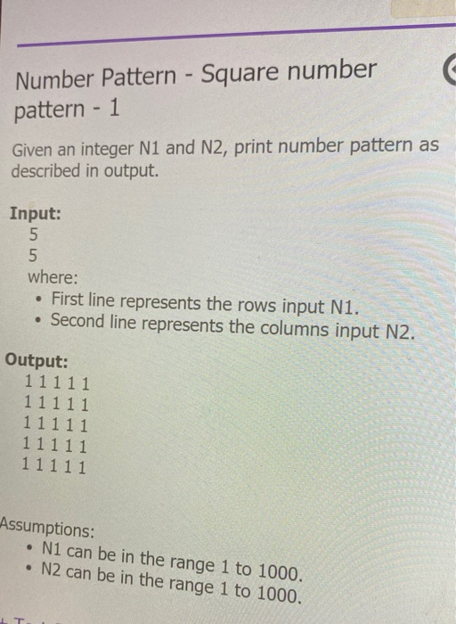 Solved Number Pattern Square number pattern 1 Given an