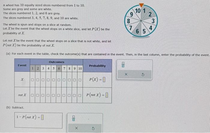 Solved A wheel has 10 equally sized slices numbered from 1 | Chegg.com