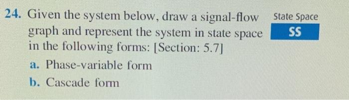 Solved State Space SS 24. Given the system below, draw a | Chegg.com