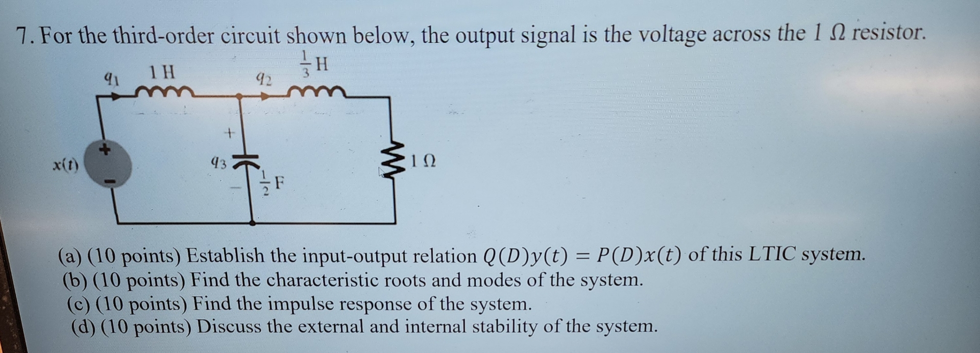 Solved For the third-order circuit shown below, the output | Chegg.com