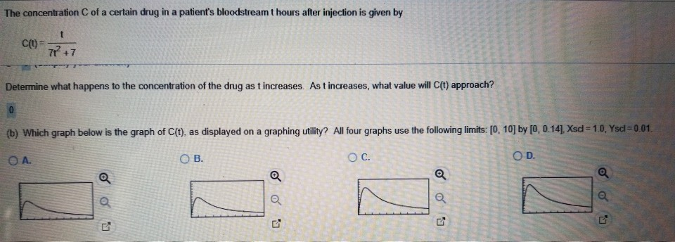 Solved The concentration C of a certain drug in a patient's | Chegg.com