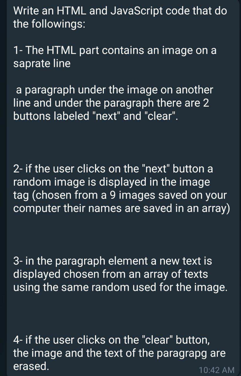 Solved Write an HTML and JavaScript code that do the | Chegg.com