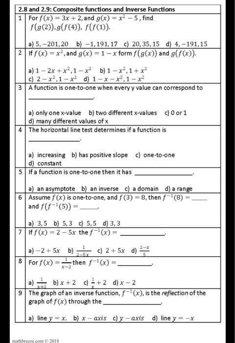 2 8 And 2 9 Composite Functions And Inverse Chegg Com