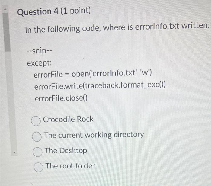 Solved Question 4 (1 point) In the following code, where is | Chegg.com