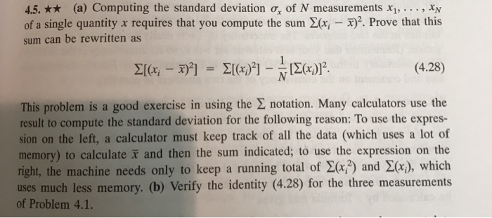 Solved 4.5. ** (a) Computing the standard deviation o, of N | Chegg.com