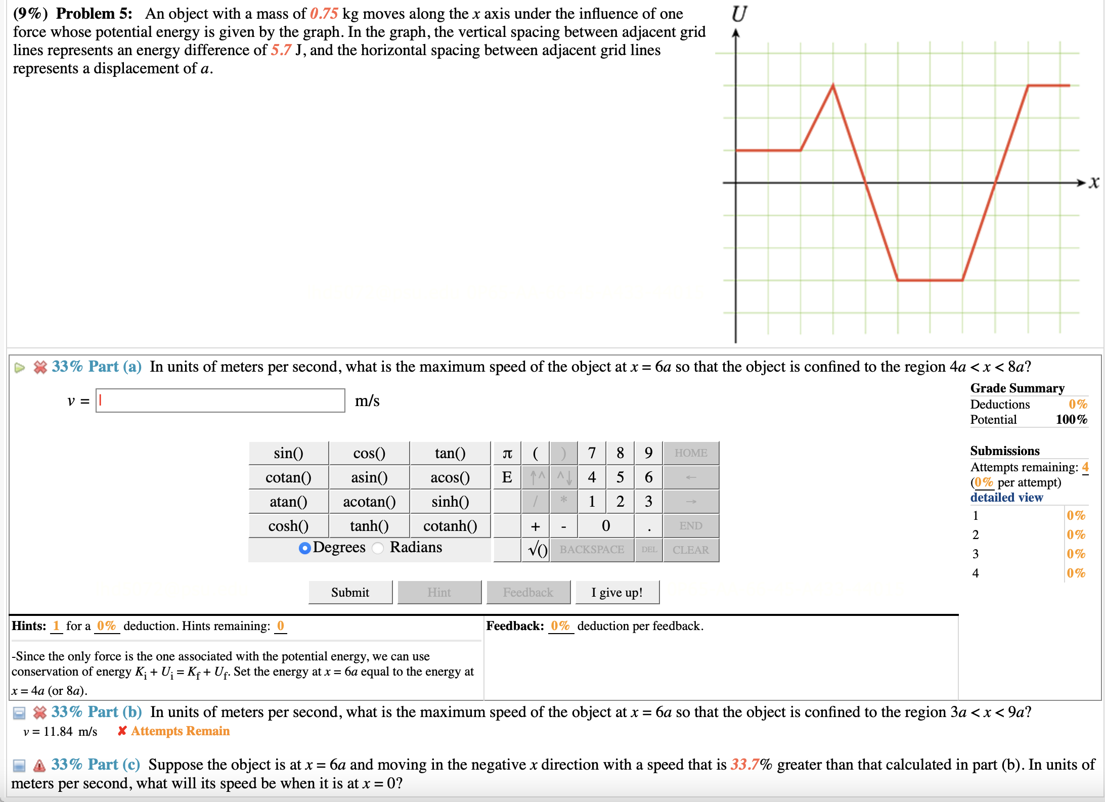 Solved (9%) ﻿Problem 5: An object with a mass of 0.75kg | Chegg.com