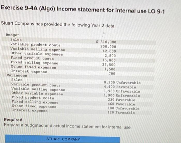 Solved Exercise 94A (Algó) statement for internal