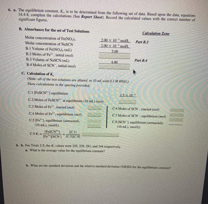 Solved 6. a. The equilibrium constant, Kc, is to be | Chegg.com