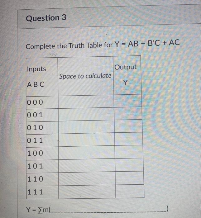 Solved Y=AB+B′C+AC | Chegg.com