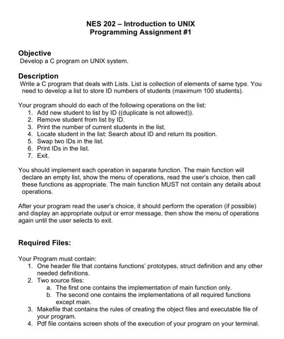 assignment for unix