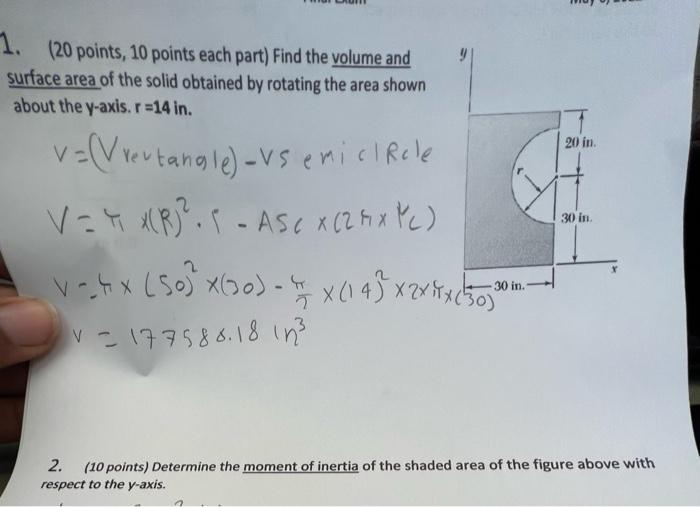 Solved 1. (20 points, 10 points each part) Find the volume | Chegg.com