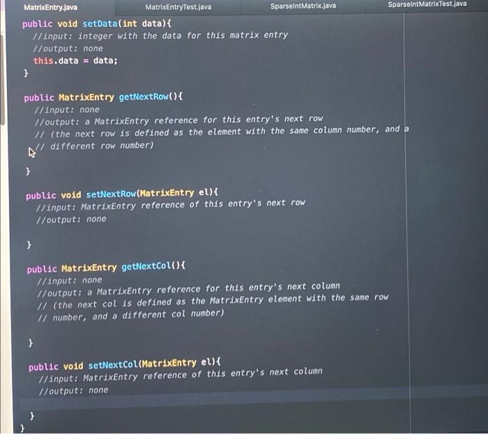 Solved MatrixEntry Test.java SparseIntMatrix.java | Chegg.com