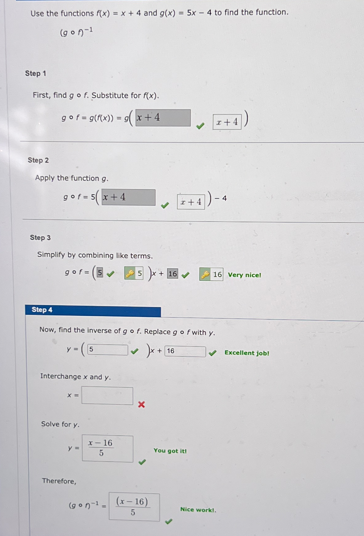 Solved Use the functions f(x)=x+4 ﻿and g(x)=5x-4 ﻿to find | Chegg.com