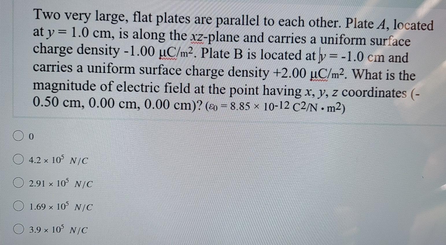 Solved Two very large, flat plates are parallel to each | Chegg.com