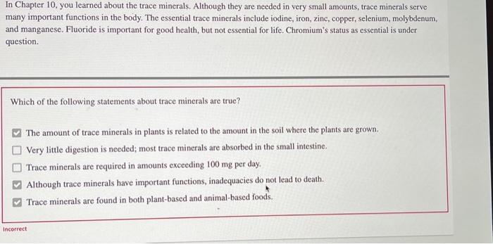 Solved In Chapter 10, you learned about the trace minerals 