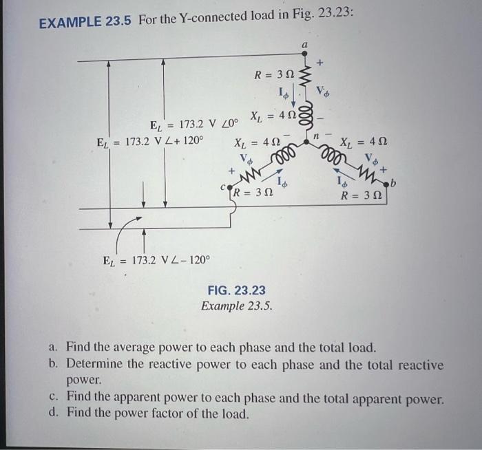 Solved EXAMPLE 23.5 For the Y-connected load in Fig. 23.23: | Chegg.com