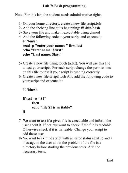 Solved Lab 7: Bash programming Note: For this lab, the | Chegg.com