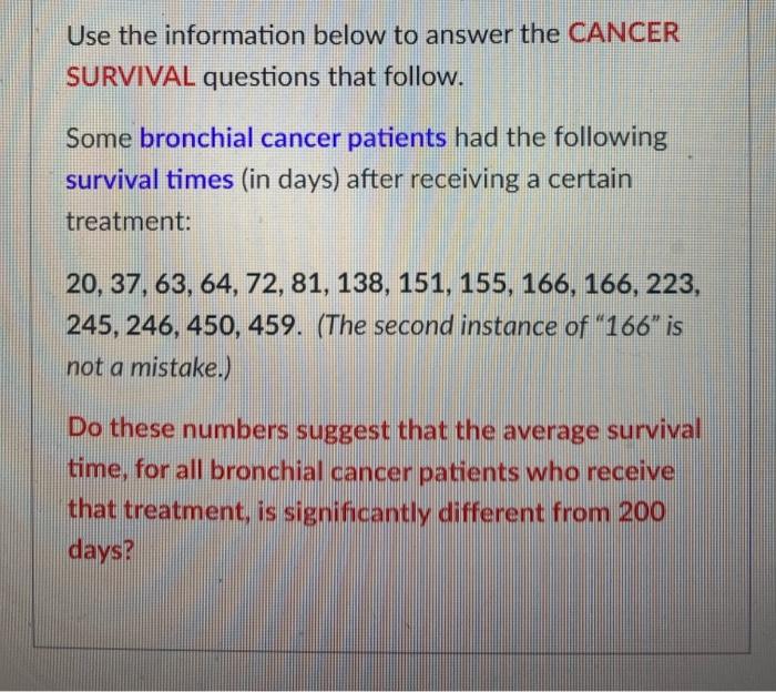 Solved Use the information below to answer the CANCER | Chegg.com