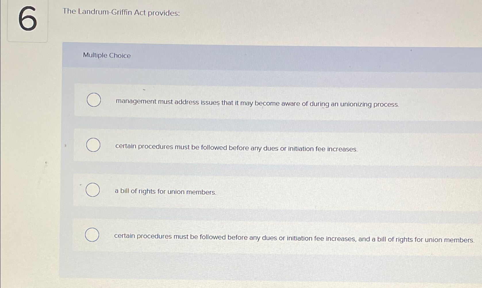 Solved The LandrumGriffin Act providesMultiple Choice