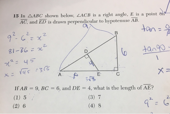 Solved 15 In AABC shown below, ZACB is a right angle, E is a | Chegg.com