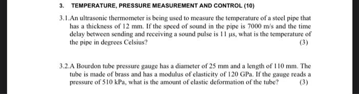 Solved 3. TEMPERATURE, PRESSURE MEASUREMENT AND CONTROL (10) | Chegg.com