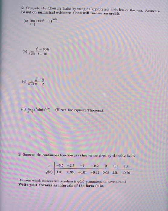 Solved 2. Compute The Following Limits By Using An | Chegg.com