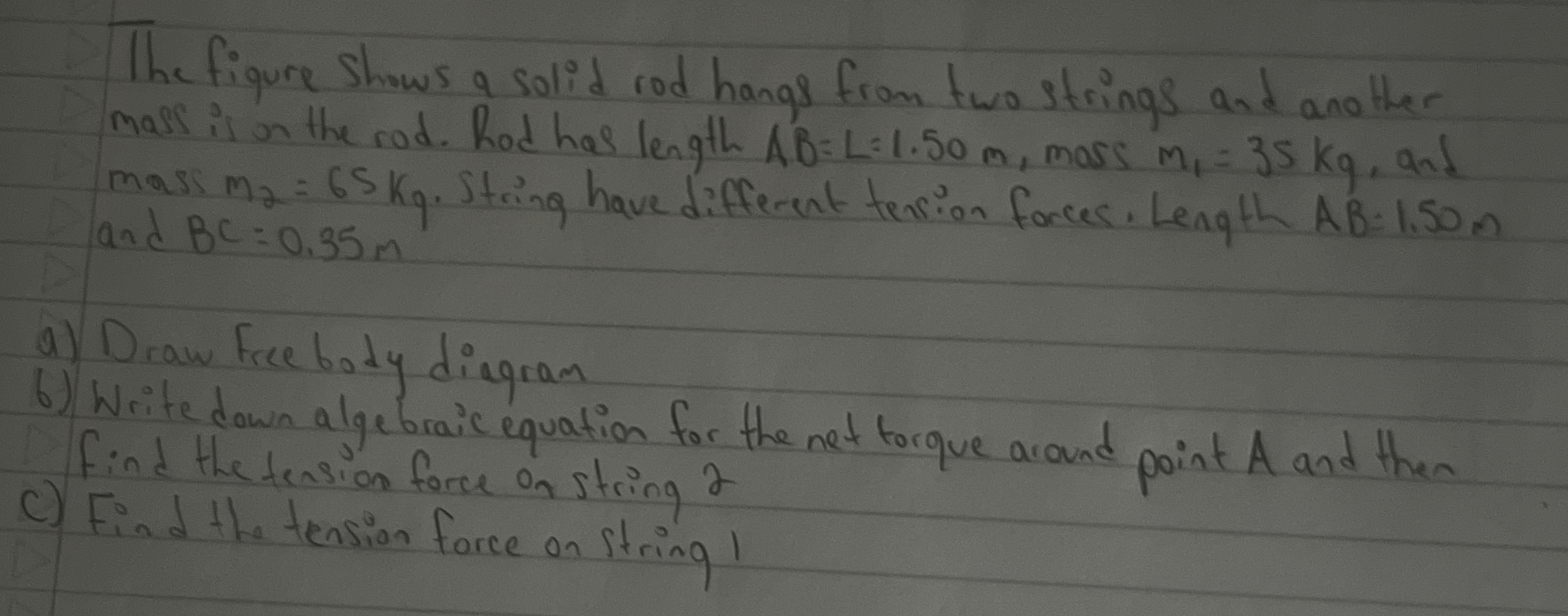 The Figure Shows A Solid Rod Hangs From Two Strings Chegg Com