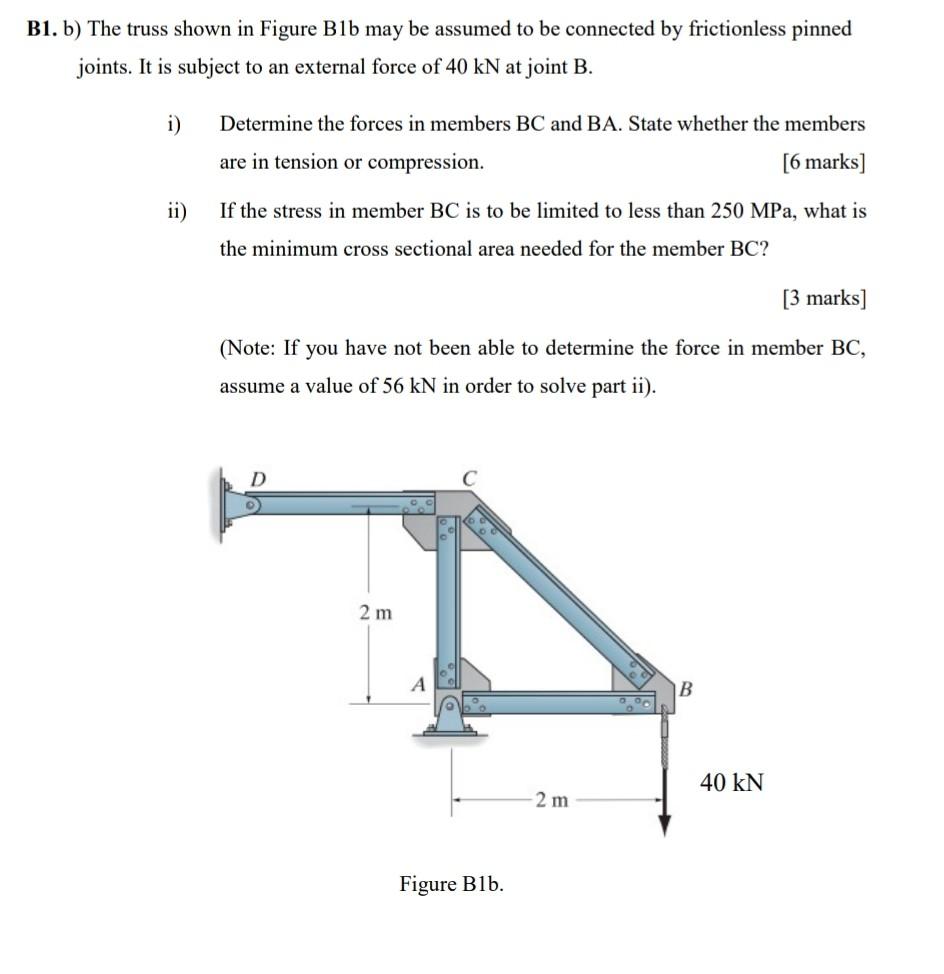 Solved B1. B) The Truss Shown In Figure Blb May Be Assumed | Chegg.com