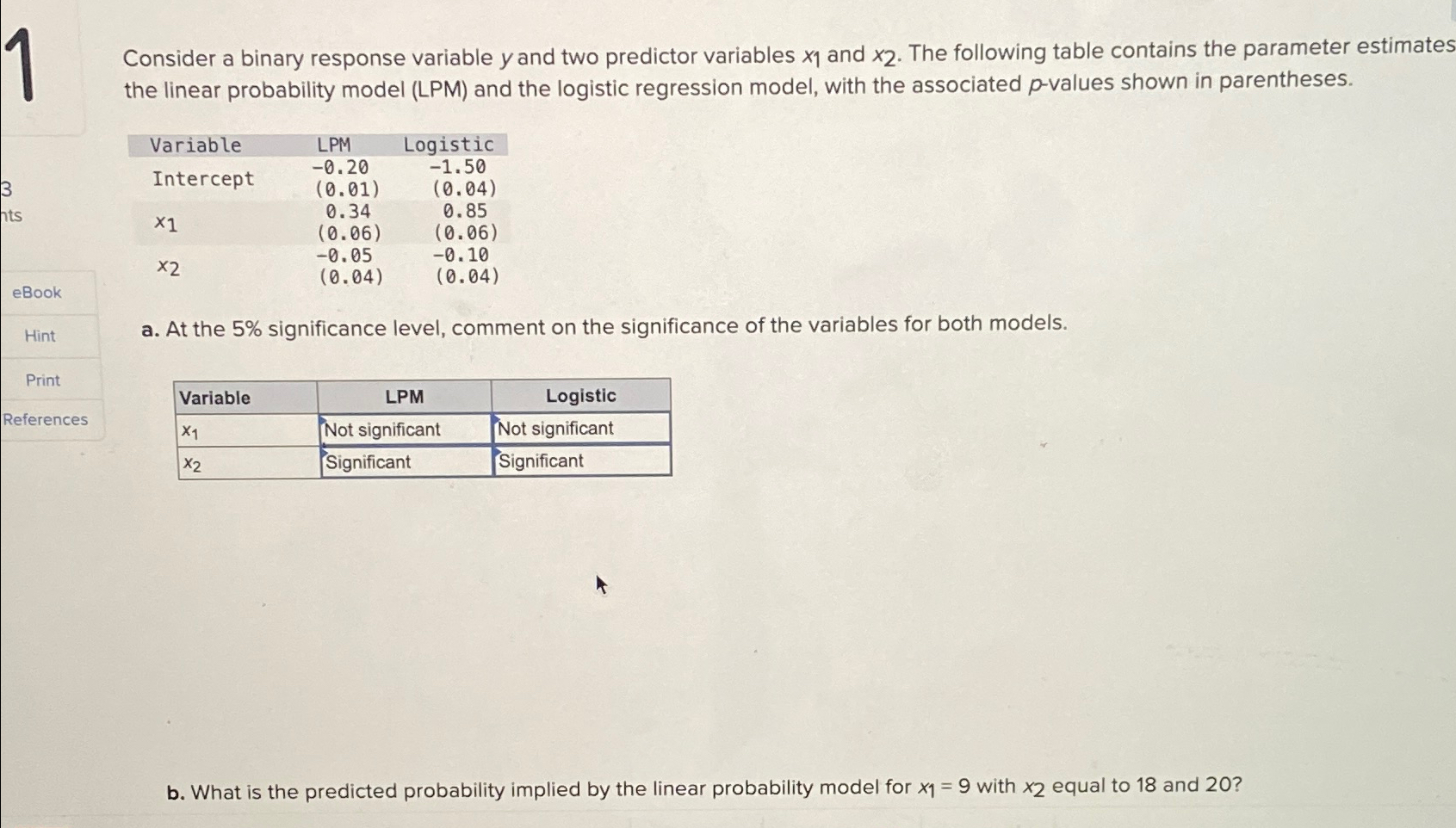 Solved Consider a binary response variable y ﻿and two | Chegg.com