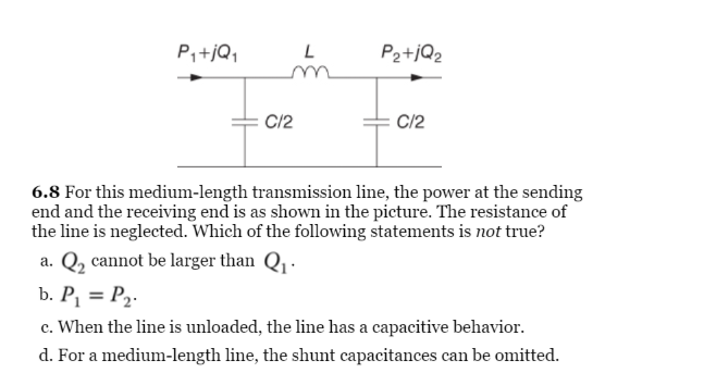 Solved 6.8 ﻿For this medium-length transmission line, the | Chegg.com