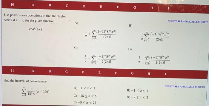 Solved 8 A B с D E F G H 1 SELECT ALL APPLICABLE CHOICES 1 1 | Chegg.com
