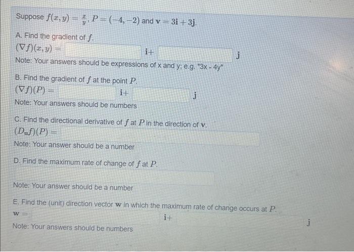 Solved Suppose F X Y Yx P −4 −2 And V 3i 3j A Find The