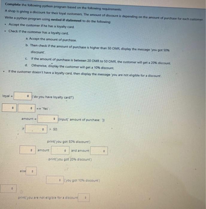 Solved Complete the following python program based on the | Chegg.com