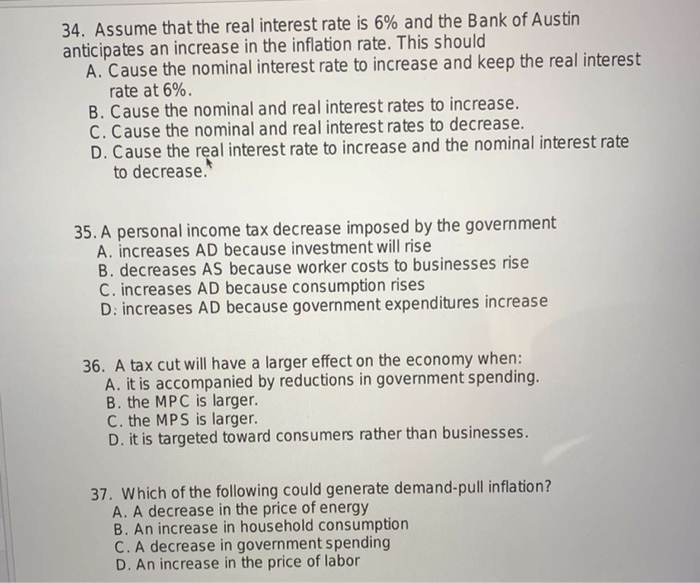 Solved 34. Assume that the real interest rate is 6% and the | Chegg.com