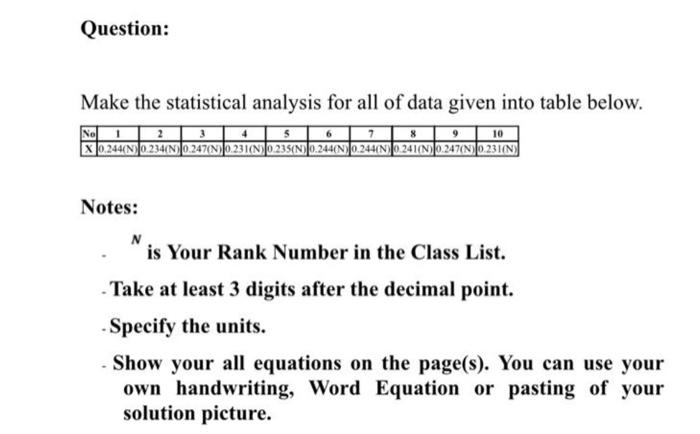 Make the statistical analysis for all of data given | Chegg.com
