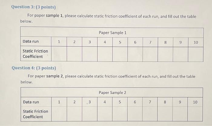 For paper sample 1, please calculate static | Chegg.com