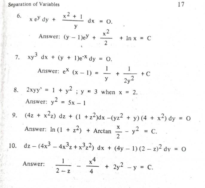 Solved Separation Of Variables 17 6 X2 1 Xey Dy Dx 0