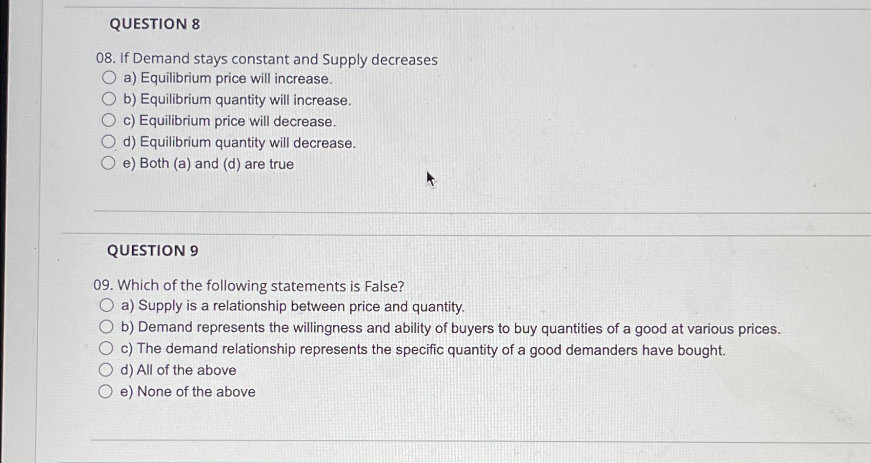 Solved QUESTION 808. ﻿If Demand stays constant and Supply | Chegg.com