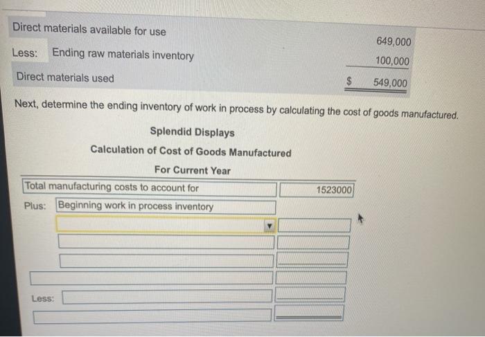 Solved Direct materials available for use Less: Ending raw | Chegg.com