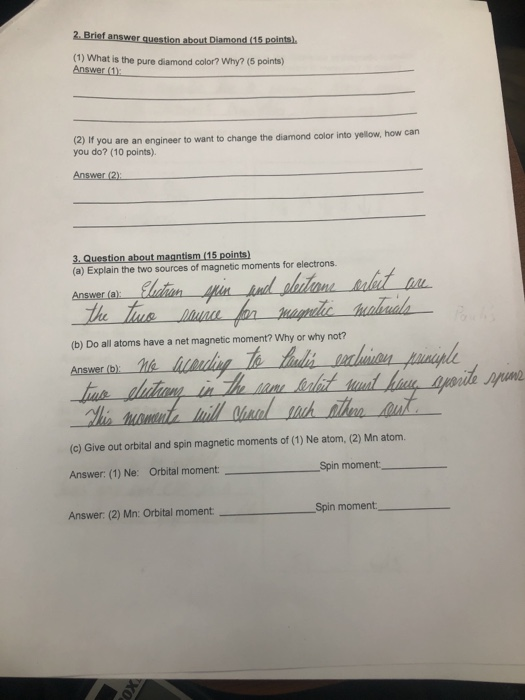 Solved 2. Brief answer question about Diamond 15 points (1) | Chegg.com