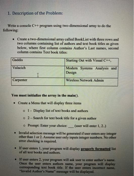 Solved 1. Description of the Problem: Write a console C++ | Chegg.com