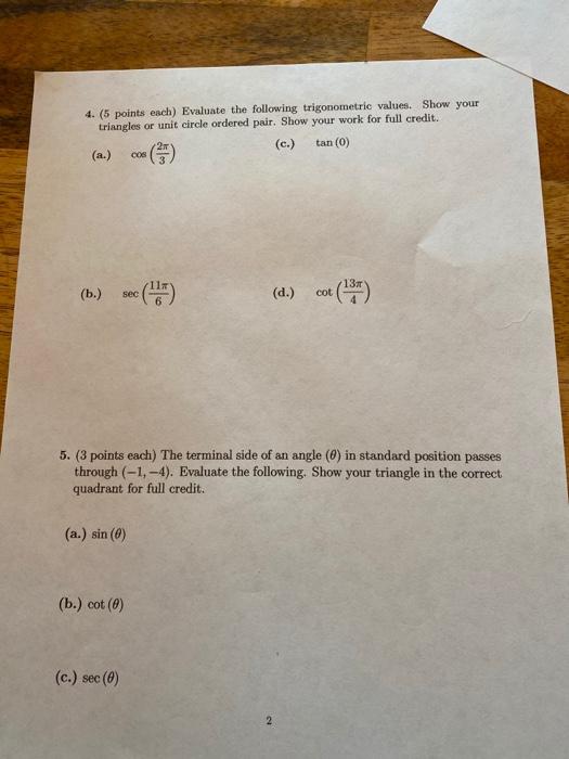 Solved 4. (5 points each) Evaluate the following | Chegg.com