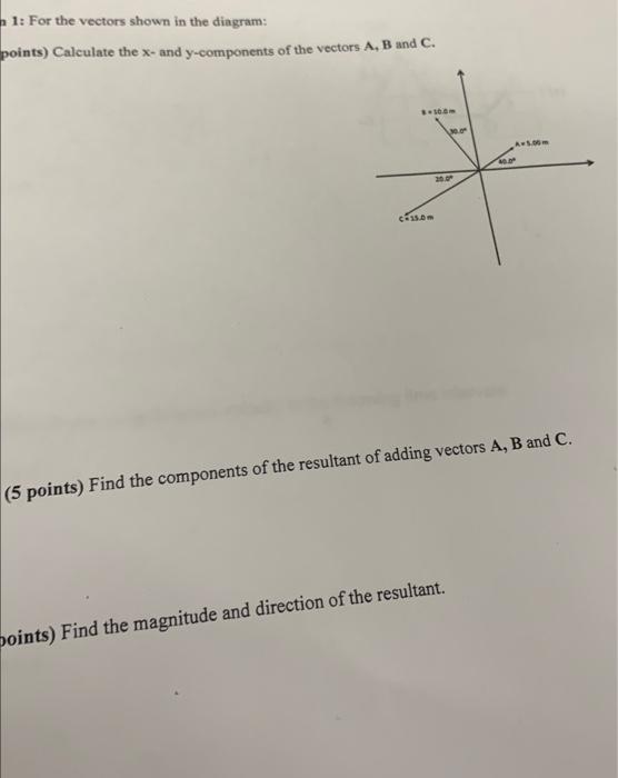 Solved 1: For the vectors shown in the diagram: points) | Chegg.com