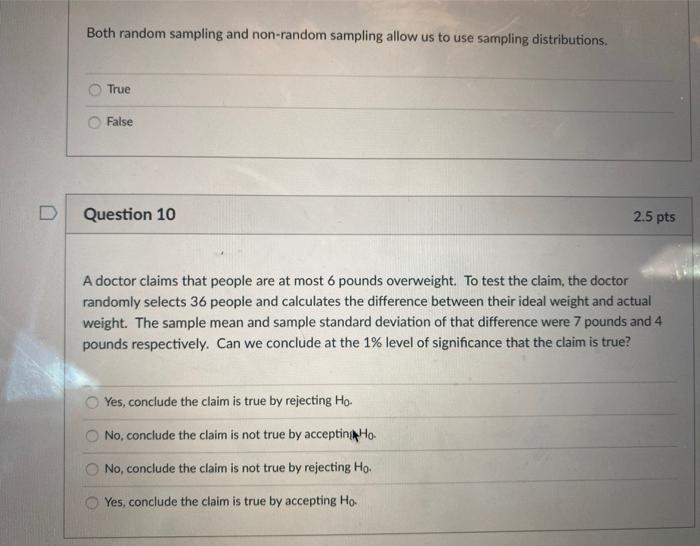 Solved Both random sampling and non-random sampling allow us | Chegg.com