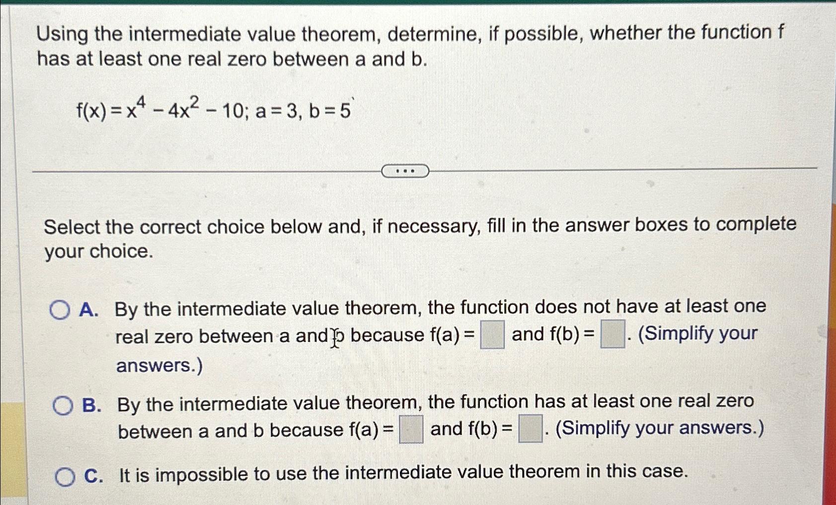Solved Using the intermediate value theorem, determine, if | Chegg.com