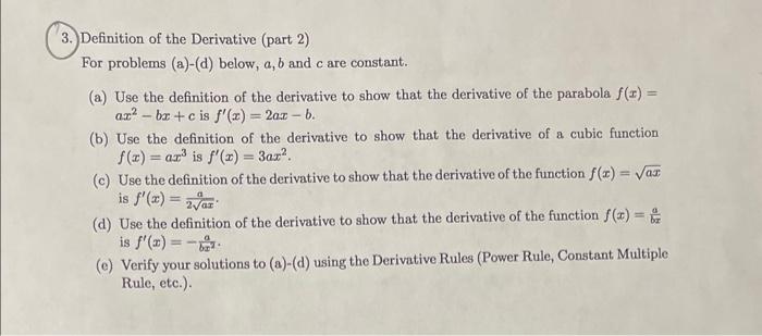 Solved 3. Definition of the Derivative (part 2) For problems | Chegg.com